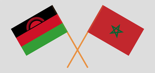 Crossed flags of Malawi and Morocco. Official colors. Correct proportion