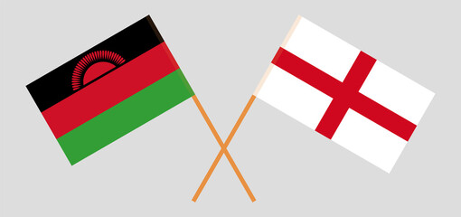 Crossed flags of Malawi and England. Official colors. Correct proportion