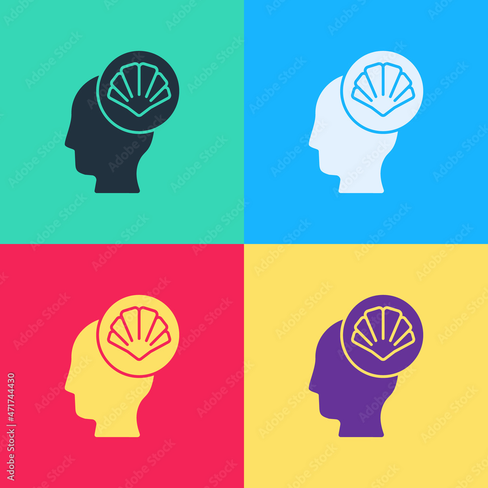 Poster pop art scallop sea shell icon isolated on color background. seashell sign. vector