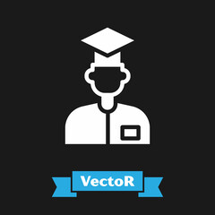White Laboratory assistant icon isolated on black background. Vector