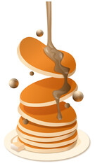 Pancakes with topping dynamic vector illustration. Breakfast concept. Pancake day. Pancakes up