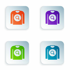 Color Feminist shirt icon isolated on white background. Fight for freedom, independence, equality. Set colorful icons in square buttons. Vector
