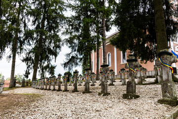 The monument complex from Tebea. Heroes Cemetery and Tricolor Church. Hunedoara county, Romania.