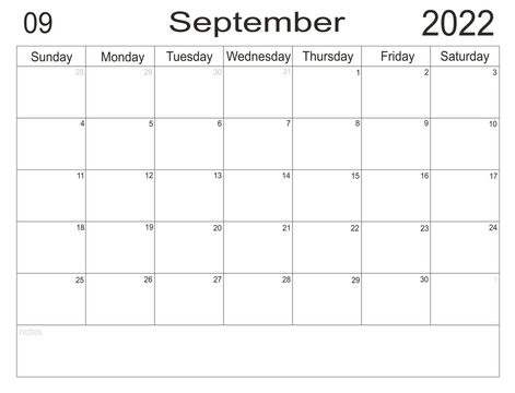 Planner September 2022. Empty cells of planner. Monthly organizer. Calendar 2022