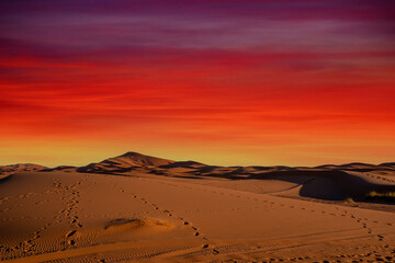 Fototapeta na wymiar The Beautiful Sand Dunes In The Great Sahara Desert In Morocoo, Africa