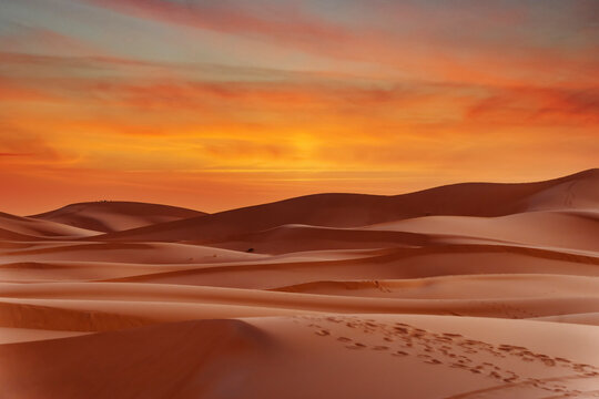 The Beautiful Sand Dunes In The Great Sahara Desert In Morocoo, Africa © Grindstone Media Grp