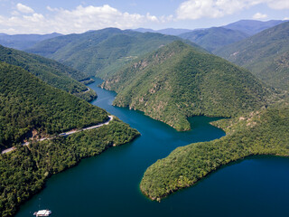 Aerial view of The Vacha (Antonivanovtsi) Reservoir, Bulgaria