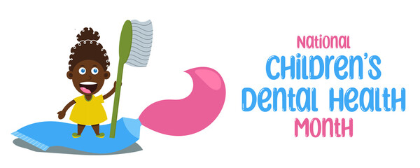 National Children's Dental Health Month. Continuous line drawing little baby with tooth. vector illustration