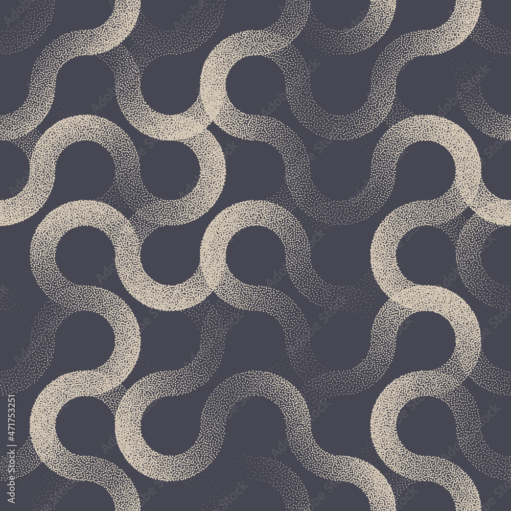 Poster intricate curved lines vector circles seamless pattern retro abstract background. stipple geometric 