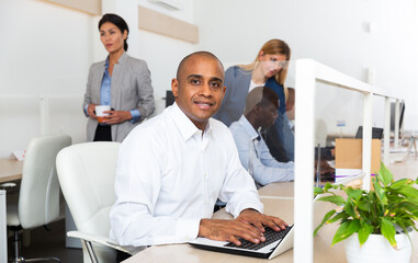 american male happy businessman in white room