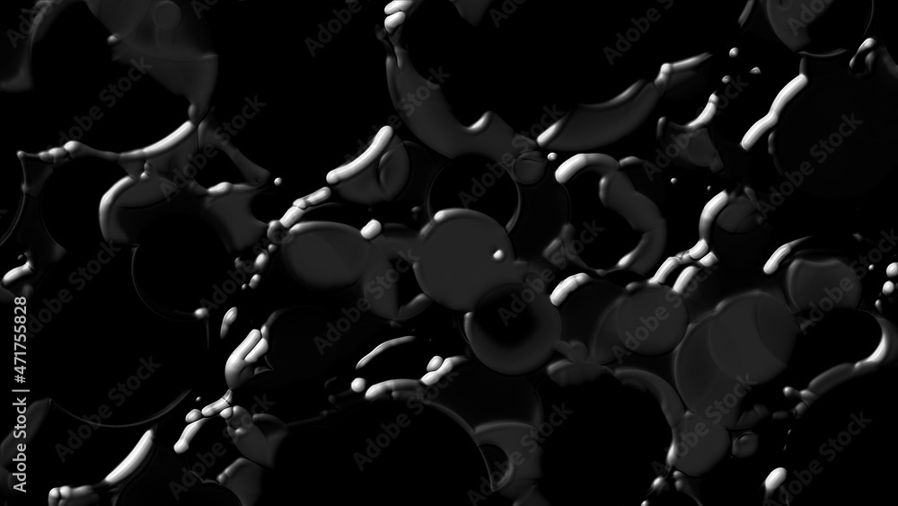 Poster soft 3d render textures with varying gradients and geometric shapes. liquid metal spreading on mercu