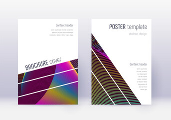 Geometric cover design template set. Rainbow abstract lines on wine red background. Brilliant cover design. Vibrant catalog, poster, book template etc.