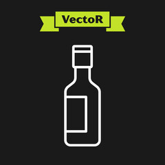 White line Jewish wine bottle icon isolated on black background. Vector