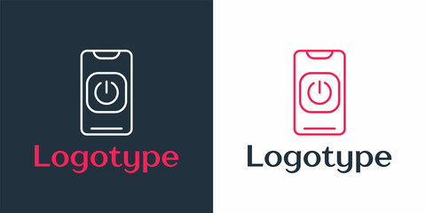 Logotype line Turn off robot from phone icon isolated on white background. Logo design template element. Vector