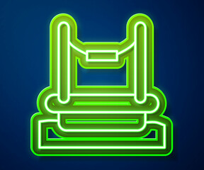Glowing neon line Bungee trampoline attraction with metal ladder icon isolated on blue background. Vector