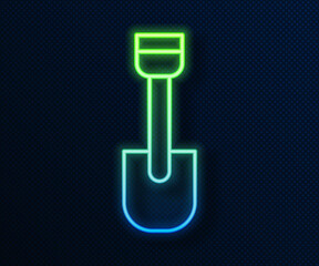 Glowing neon line Shovel toy icon isolated on blue background. Vector