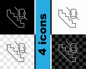 Set line Disabled access elevator lift escalator icon isolated on black and white, transparent background. Movable mechanical chair platform for handicapped human. Vector