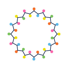 Circle border multicolored Christmas lights string isolated on white background