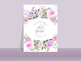 Beautiful pink and purple rose wedding invitation template