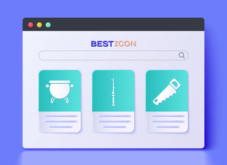 Set Magic wand, Witch cauldron and Hand saw icon. Vector