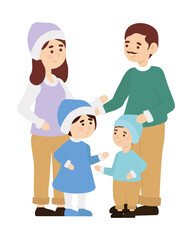 cute family wearing winter hats