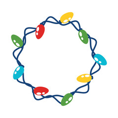 Christmas lights string border circle isolated on white background