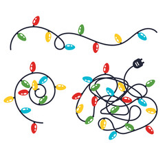 Christmas lights bulb garland mess isolated on white background