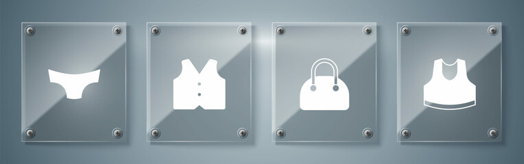 Set Undershirt, Handbag, Waistcoat and Men underpants. Square glass panels. Vector