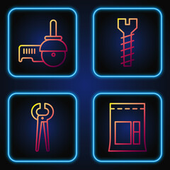 Set line Cement bag, Pincers and pliers, Angle grinder and Metallic screw. Gradient color icons. Vector