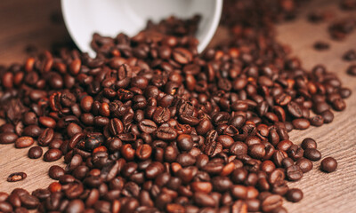 coffee beans freshly brewed beverage view from above
