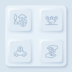 Fototapeta premium Set line House with dollar, Real estate, Car rental and shield. White square button. Vector