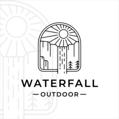 waterfall outdoor logo line art vector illustration template icon graphic design. simple minimalist of nature and adventure logo with badge emblem