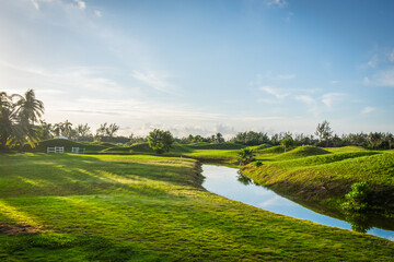 Redundant golf course at sunrise on Grand Cayman, Cayman Islands