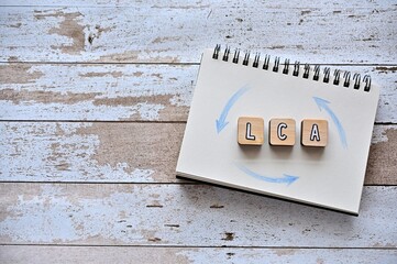 The letters arranged in the word LCA It's an abbreviation for Life Cycle Assessment. It's on a...