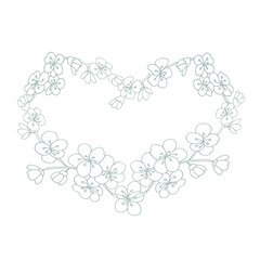 Floral Heart Silver Frame. Delicate Invitation design with Sakura.  Vintage Template. Vector illustration.
