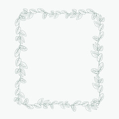 Silver floral rectangular frame decorated with hand drawn delicate eucalyptus branches. Vector isolated.