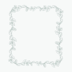 Silver floral rectangular frame decorated with hand drawn delicate eucalyptus branches. Vector isolated.