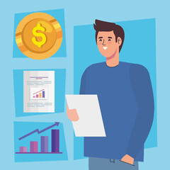 man and finance icons