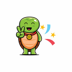 Peace Winner Turtle Character Logo