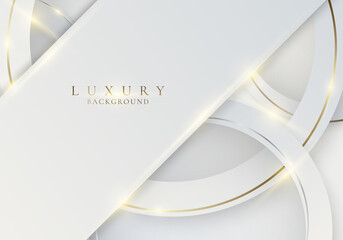 Abstract white stripes with golden circle lines and lighting effect on clean background luxury style