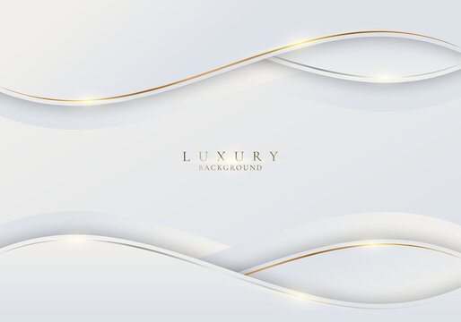 Abstract White Wave Shape With Gold Thread Lines And Lighting On Clean Background Luxury Style