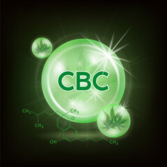Green Marijuana Leaves. Medical herbs, CBC (Cannabichromene) oil hemp products. Vector EPS10 illustration.