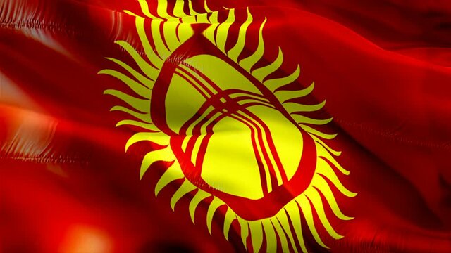 Kyrgyzstan flag video. National 3d Kyrgyz Flag Slow Motion video. Kyrgyzstan tourism Flag Blowing Close Up. Kyrgyz Flags Motion Loop HD resolution Background Closeup 1080p Full HD video flags waving i