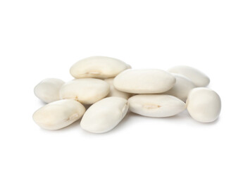 Pile of uncooked navy beans on white background