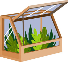 illustration of a garden greenhouse with plants. Vector illustration