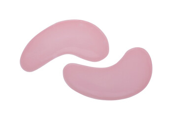 Pink under eye patches on white background, top view. Cosmetic product