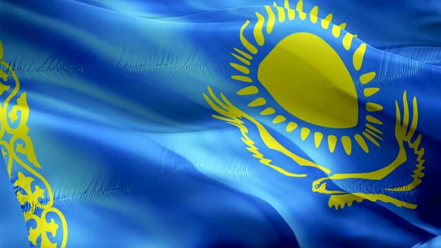 Kazakh flag. 3d Kazakhstan sign waving video. Flag of Kazakhstan holiday seamless loop animation. Kazakh flag silk HD resolution Background. Kazakhstan flag Closeup 1080p HD video for Independence Day