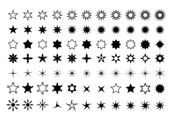 Stars set of 77 black icons. Rating Star icon. Star vector collection.