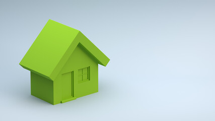 Miniature green house, for real estate concepts and ecological construction. House icon on a white background, 3d visualization.