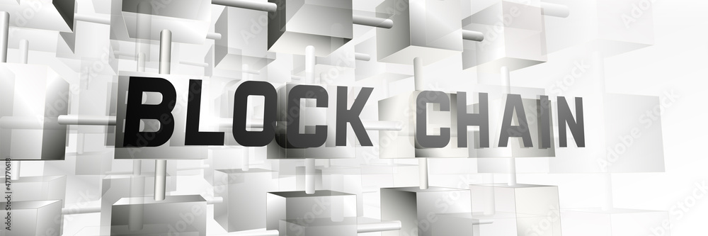 Aufkleber blockchain network technology connection. abstract 3d white and gray box connecting background
